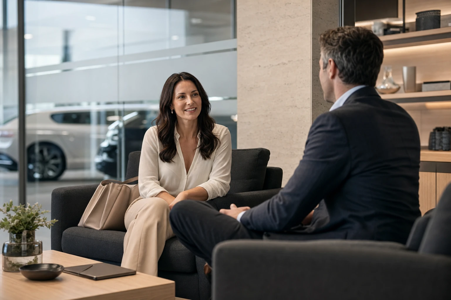 Customer and advisor having a thoughtful conversation